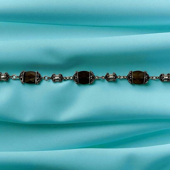 Brighton Night Mist Silver Tone Scrolled Smokey Quartz Stone Necklace & Bracelet - Picture 6 of 13